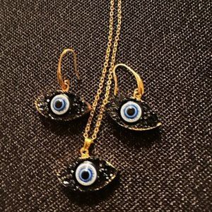 Evil Eye earrings and necklace black/blue or white/blue